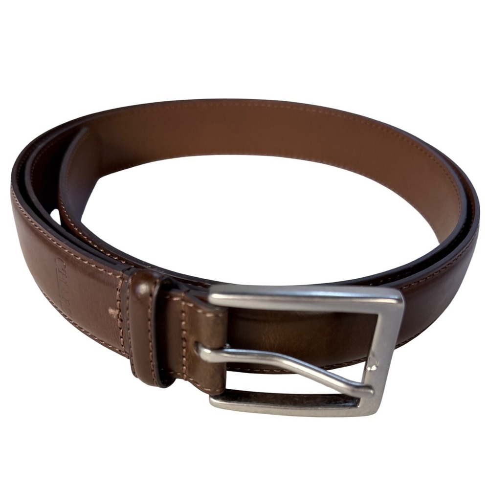 Chaps Mens Brown Genuine Leather Dress Belt Silver Buckle‎ Size 44 1357770 2936